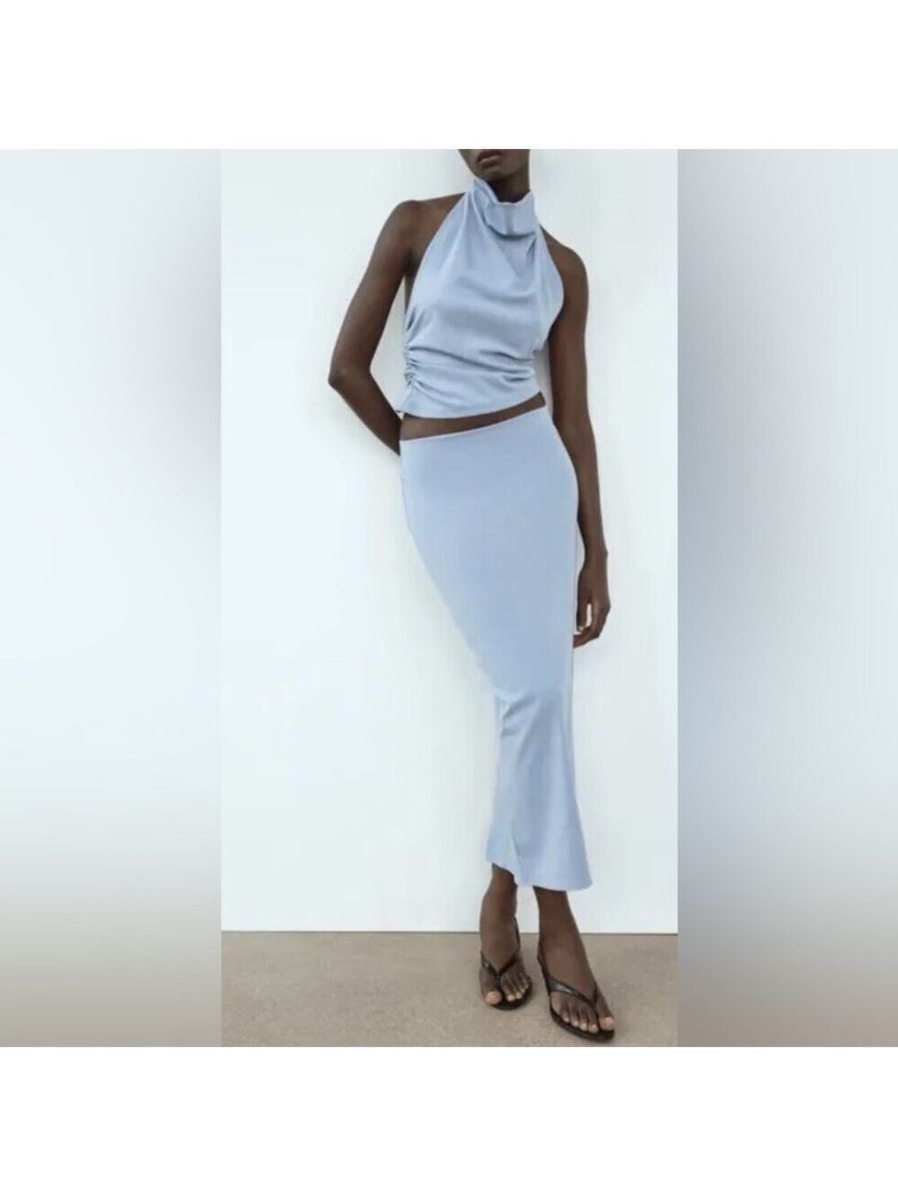 Zara Long Pencil Skirt with Slit in light sage green - Size Small